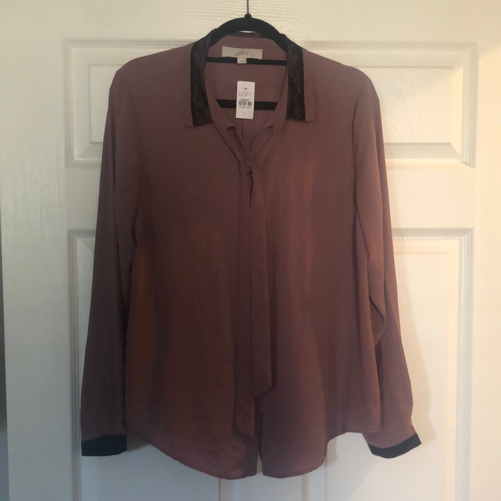 Ann Taylor Loft pink/black shirt with lace collar